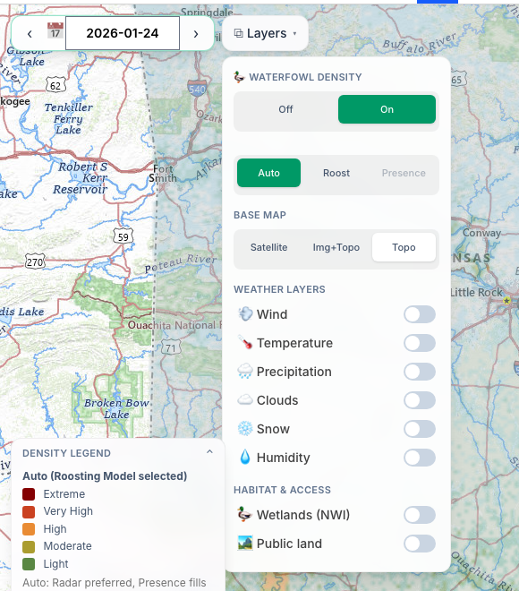 The Layers panel, showing Base map options Satellite, Img+Topo and Topo